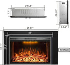 Velaychimny 52" Electric Fireplace Insert with Metal Trim Kit, Adjustable Flame, Fire Crackling Sound, Top Light Colors, Timer, Glass Door & Mesh Screen, Black