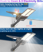 JAYNLT Y-10500W Solar Street Lights Outdoor,6500K 750000LM High Power Parking Lot Lights Commercial Dusk to Dawn, IP67 Waterproof Solar Security Flood Lamps Motion Sensor for Parking,Road