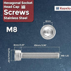 Kozelo 5pcs Socket Head Cap Screws - [M8-1.25 x 65mm] 304 Stainless Steel Allen Socket Drive for Electrical Motor 3D Printing Fan Engine Replacement Use, Silver