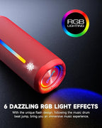 OHAYO Bluetooth Speaker, Portable Wireless, IPX7 Waterproof, Powerful 25W Sound, 24H Playtime, Dual Pairing, Active Bass, Colorful Lights, Bluetooth 5.3, Outdoor Speakers for Home/Party/Beach, Red