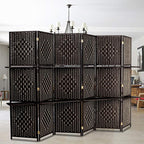 Bonnlo Upgraded Heavy Duty 6FT Tall Rattan Room Divider Screens with Partition Wall 2 Display Shelves, Indoor Folding Screen Dual-Sided Hinges for Home Office (6 Panels)
