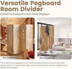 ALeesing 4 Panel Pegboard Wood Room Divider, 5.6Ft Pegboard Display Folding Privacy Screens, Peg Board Display Freestanding for Trade Show Craft Show Home Wall Organizer, Light Brown