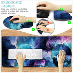 LIMKRIAN Galaxy Mouse Pad Set Large Desk Matt for Desktop, Ergonomic Mouse Pad with Wrist Rest, Gaming Mousepad Wrist Support Keyboard Mat Cup Coaster Set Cute Office Desk Decor Accessories