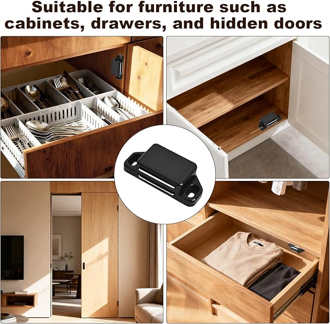 8 Pack Magnetic Push Latch,Heavy Duty Magnetic Touch Latch,for Push to Open Cabinet or Kitchen Drawer, Kitchen Door (Black - 0.98 inch, 8 Pack)