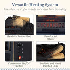 Country Living Electric Fireplace Logs, 20” LED Electric Fireplace Inserts with Infrared Heater, Electric Heater Heats up to 400 Sq. Ft., Remote Controlled Infrared Heaters for Indoor Use, Log Set