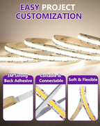 HitLights White COB LED Strip Lights 4000K, 12V Tape Light 16.4ft, 2640 LEDs, 426 lm/ft, CRI 90+, IP30, Premium High Density Lighting for Kitchen, Cabinets, Room, UL Listed(Power Source Not Included)