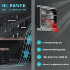HG Power 14 Inch Shutter Exhaust Fan, 882CFM High-Speed Vent Fan, 1400RPM Wall Mounted Attic Fan with Steel for Shed, Garage, Greenhouse Ventilation, Black