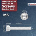 Kozelo 50pcs Socket Head Cap Screws - [M5-0.8 x 30mm] 304 Stainless Steel Allen Socket Drive for Electrical Motor 3D Printing Fan Engine Replacement Use, Silver