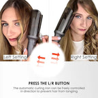 LA MAESII Automatic Rotating Curling Iron, Hair Curler with 3 Temps Fast Heating, 2-Way Rotating 1 Inch Curling Wand, Ceramic Coating, Ionic, Anti-Scald, Anti-Tangle, Dual Voltage Auto Shut-Off (Gray)