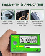 Digital Car Window Tint Meter TM-26 / Side Window Tint, Sun Control Film, VL/UV/IR Transmittance Detection, Tester Meter Gauge (Without PU Case)