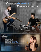 Sonicism Acoustic Panels Self-Adhesive Pyramid 48 Pack|12" X 12" X 2" Sound Proof Foam Panels for Walls 35kg/m³High Density Fast Expand Soundproof Wall Panels,Sound Absorption and Decoration,Gray