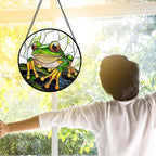 DASTOLL Stained Glass Window Hanging, Green Frog White Petals Sun Catchers Colorful Glass Panel Cute Suncatcher Decor for Birthday for Women, Men, Wife, Aunt, and Mom 11.8x11.8 in