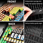 Aptbyte Battery Organizer Storage Holder Box Case with Tester- 269 Batteries Double-Sided Variety Pack, Holds AA AAA 4A C D Cell 9V 3V Lithium LR44 CR2 CR123 CR1632 18650 Button- Grey