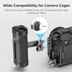 SmallRig Mini Side Handle for 1/4"-20 Threaded Holes, Camera Cage Handle for Left or Right Hand, Up and Down Adjustable, with Built-in Cold Shoe & Threaded Hole - 4755