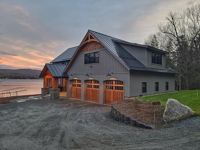 Steel Lighting Co. Large Outdoor Barn Light | Gooseneck Light Fixture | Made in America from 18-Gauge Steel | 20" Dome | 23" Gooseneck Modern Gray Exterior/Brass Interior