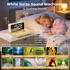 CHOUYONL Alarm Clocks for Bedrooms with Wireless Charger Station, Bluetooth Speaker, Woodgrain, White Noise Sound Machines, RGB Night Lights, Ideal Gift for Adult Man Women Teen Girls Boys