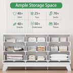 Xixini Fluted Dresser for Bedroom with 9 Drawers, 57" Wide Modern Chest of Drawers with Metal Handle, Wooden Dresser TV Stand, Wood Closet Clothes Storage Organizer for Living Room, Hallway, White