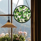 CRISGIF Stained Glass Window Hanging - Ireland Green Lucky Clover Suncatcher for Doors Garden St. Patrick's Day Sun Catchers Decor Mother's Day Birthday for Women Men Mom Nana 7.8 in