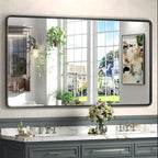 55x30 Black Matte Mirror for Bathroom, Black Metal Framed Rectangle Vanity Mirror, Large Rounded Mirror for Bathroom, Anti-Rust, Shatterproof (Horizontal/Vertical)