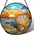 AMDERVEN Stained Glass Window Hanging - Colorful Beach Shells Conch Sun Catcher for Door Home Decor Ocean Suncatcher Christmas Mother's Day Birthday Sea Lover Gifts for Women Men Mom Nana 9.8 in