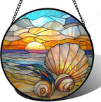 AMDERVEN Stained Glass Window Hanging - Colorful Beach Shells Conch Sun Catcher for Door Home Decor Ocean Suncatcher Christmas Mother's Day Birthday Sea Lover Gifts for Women Men Mom Nana 15 in