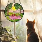 AMDERVEN Stained Glass Window Hanging 4 Pcs Set Pink Green Spring Saplings Flowers Large 15" - Suncatcher Door Garden Sun Catcher Home Decor Mother's Day for Woman Nana Mom Men