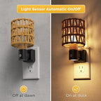 L LOHAS LED Night Lights Plug into Wall, 2 Pack Cylindrical Ironwork Boho Lampshade Decor Night Light, 350° Rotatable Dusk to Dawn Sensor Vintage Nightlight, Dimmable for Bedroom Living Room Hallway