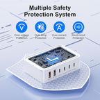 USB C Charger Block, 120W GaN 6-Port Charging Station, 5FT Cord Type C Charger Fast Charging for iPhone 17/16/15/14, iPad, Galaxy, Pixel,etc