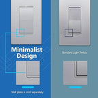 LIDER Minimalist Design Matte Finish Lighted Decorator Switch, Frameless Paddle Light Switch with Locator Light, Grounding Screw, 15A 125V, UL Listed, LS15-1P-SV, Silver