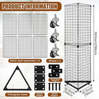 Weysat 5' x 1.6' Triangle Gridwall Panel Display Stand 3-Sided Grid Tower with Base and Casters Rolling GridWall Panel Stand for Home Organization Display Vendor Events, Black