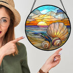 AMDERVEN Stained Glass Window Hanging - Colorful Beach Shells Conch Sun Catcher for Door Home Decor Ocean Suncatcher Christmas Mother's Day Birthday Sea Lover Gifts for Women Men Mom Nana 9.8 in