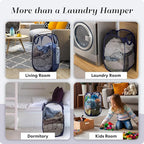 Handy Laundry Collapsible Mesh Pop Up Hamper with Wide Opening and Side Pocket - Breathable, Sturdy, Foldable, and Space-Saving Design for Clothes and Storage (Blue | 2-Pack)