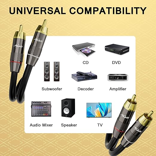 RCA Cable 30 FT, 2RCA to 2RCA Stereo Audio Cable, 【Zinc Alloy Shells, Oxygen-Free Copper, Gold-Plated Plugs】2 RCA Audio Adapter Cord, for Home Theater, HDTV, Amplifier, Hi-Fi System, Car, Speaker