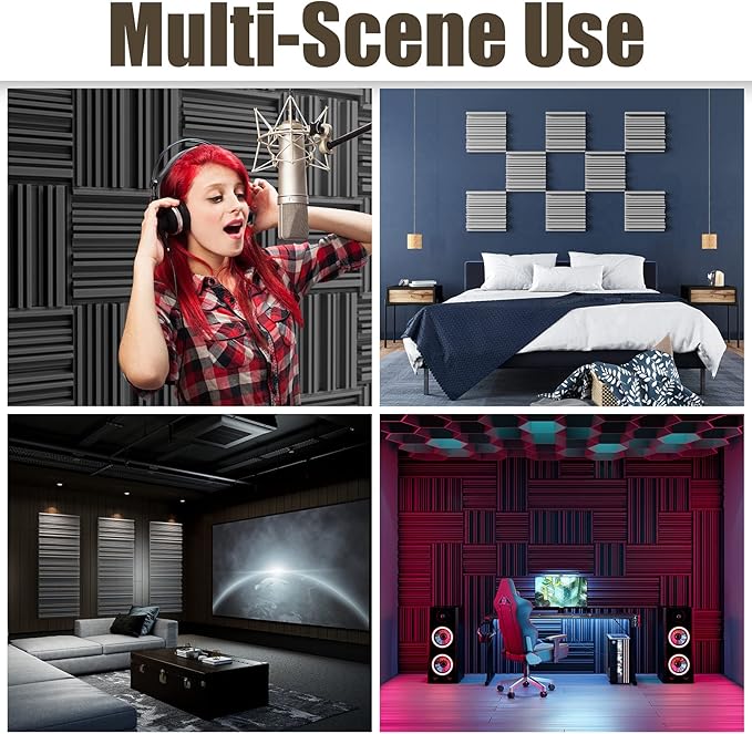 24 Pack Acoustic Panels, 12" x 12" x 2" Self-Adhesive Sound Proof Foam Panels for Walls, High-Density Soundproof Wall Panels for Studio, Home, and Ceilings (Gray)