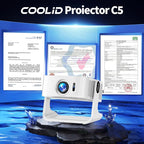 [Compatible with Netflix & Support 4K] 1080P HD Mini Projector Dual Band WiFi6 5G and BT 5.4 Auto Focus & Obstacle Avoidance Portable Outdoor Projector, 270° Adjustable Stand for Home Movie - White