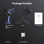 Tera Barcode Scanner Wireless 2D QR with Stand: Pro Version Battery Level Indicator 2500mAh Industrial Grade Bar Code Reader 3-in-1 Works with Bluetooth 2.4G USB Wired 8100 Dark Blue