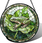 CRISGIF Stained Glass Window Hanging - Cute Frog Suncatcher for Doors Garden Patio Green Leaves Sun Catchers Decor Christmas Mother's Day Birthday Gifts for Women Men Mom Nana Boy Friend 9.8 in