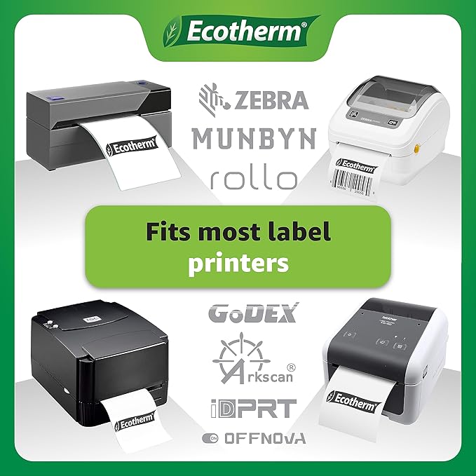 4" x 6" Thermal Labels | 6 Rolls | 2850 Labels | fits Zebra, Munbyn, Rollo, Godex, Arkscan, iDPRT, Offnova Thermal Label Printers and More | Blank White Adhesive Stickers by Ecotherm
