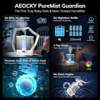 Geek-Level Aeocky Humidifier for Baby, Quiet Ultrasonic Humidifiers for Bedroom, Nursery with Ambient Light, 4L Top-Fill Cool Mist Diffuser with Timer, Sleep, Auto, Constant Humidity Mode