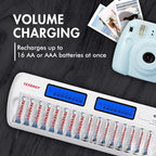 Tenergy TN438 16-Slot Smart Battery Charger for AA/AAA NiMH/NiCd LCD Display + 16 Premium Rechargeable AA Batteries