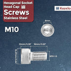 Kozelo 10pcs Socket Head Cap Screws - [M10-1.5 x 16mm] 304 Stainless Steel Allen Socket Drive for Electrical Motor 3D Printing Fan Engine Replacement Use, Silver