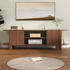 ZOSQUARE 65 Inch TV Stand for Up to 75 inch TVs, Fluted Entertainment Center with Adjustable Shelve, Curved Round Corner TV Console Table with Storage Cabinet for Living Room, Bed Room (Walnut Color)