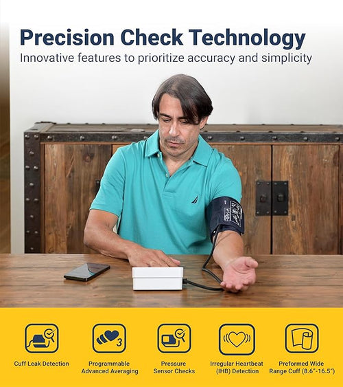 A&D Medical Precision Check Pro Blood Pressure Monitor for Home Use with Bluetooth UA-910BLE - Wide Range Cuff (8.6-16.5" / 22-42cm), 4 Users, iOS & Android Compatible, AC Adapter & Carrying Case