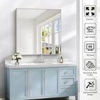 Silver Bathroom Mirror for Wall, 30x30 Inch Rectangle Mirrors with Metal Frame, Modern Vanity Wall Mirror Decor for Bathroom Living Room, Entryway Hangs Horizontal or Vertical