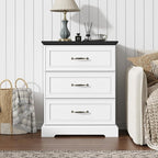 Nightstand Set of 2,24" Wide End Table with 3 Large Drawers & Metal Handles,Rustic Farmhouse Wood Small Dresser,Bedside Table,Modern Chest of Drawers for Bedroom,Living Room,White