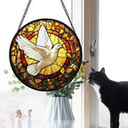 DASTOLL Stained Glass Window Hanging, Flying White Dove Sun Catchers Diamond Glass Panel Hangings Cute Birds Suncatcher Decor for Birthday for Women, Men, Wife, Aunt, and Mom 14.9 in