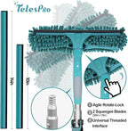 TelesPro 20 Feet High Reach Window Squeegee with 5-12Ft Extension Pole, Window Cleaner Tool with 3-Stage Telescoping Pole, Window Cleaning Kit with Rotatable Head (2 Squeegee & 2 Microfibre Cloths)