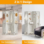 Aleesing 4 Panel Pegboard Display with 16 Hooks, Wooden Pegboard Room Divider Wall with Shelf, Partition Room Dividers and Folding Privacy Screens, Bedroom, Jewelry Store, White