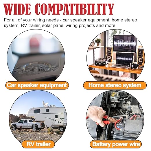1/0 Gauge Wire Copper Clad Aluminum CCA (20Ft Each Black/Red) Primary Automotive Wire,Battery Cable for Car Audio Speaker,Solar,RV Trailer Amp Wiring