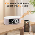 JALL Fabric Alarm Clock for Bedroom, with Big Led Screen Display, Bluetooth Stereo Sound Speaker, FM Radio, Fast Wireless Charging, USB Charging Port, Nightlight, White Noise, Ideal for Gift, Pink